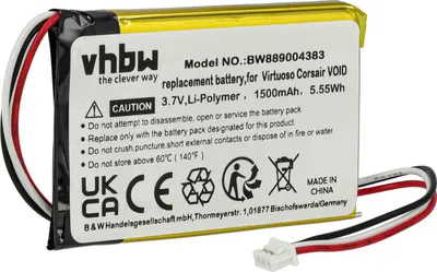 Produktbild von vhbw Akku Ersatz für Corsair 603450, AEC524050 für Wireless Headset Kopfhörer (1500 mAh, 3,7 V, Li-Polymer)