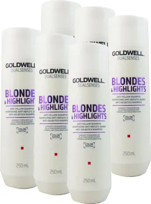 Produktbild von Goldwell Dualsenses Blondes & Highlights 6 x 250 ml Shampoo Anti Yellow für blondes Haar Set