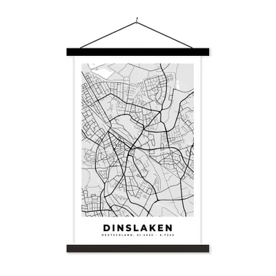 Produktbild von MuchoWow® Textilposter Karte - Dinslaken - Deutschland - Stadtplan 60x90 cm mit schwarzem Rahmen - Poster Wohnzimmer