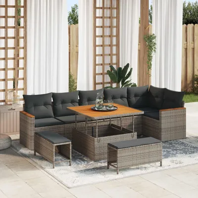 Image de Maison Exclusive - Ensemble de salon de jardin 9 pièces gris polyrotin