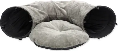 Image de Tunnel en peluche MAGIC CAT - forme en U avec coussin gris 95 cm