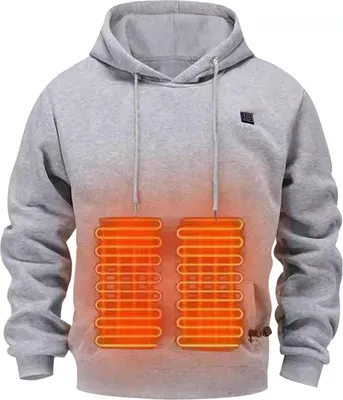 Produktbild von ASKSA Herren Damen Beheizbarer Hoodie Heated Beheizter Kapuzenpullover Heizung 5 Heizzonen 3 Temperaturregelung Heizzonen Hoodiebeheizbarer Pullover,Grau,M