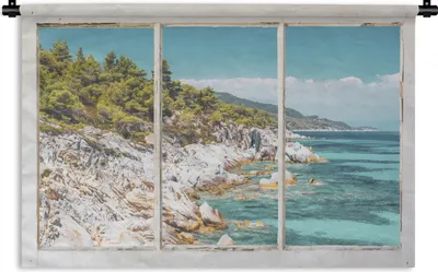 Produktbild von MuchoWow® Wandteppich Wandbehang Aussicht - Meer - Strand 90x60 cm Tapisserie Dekoration Wandtuch - Wandskulpturen - Bildteppich