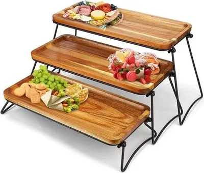Image de Présentoir à gâteaux de mariage en bois pour desserts, idéal pour les fêtes et les réceptions - Plateaux pour fromages et charcuterie - 43 x 20 x 7,6 cm