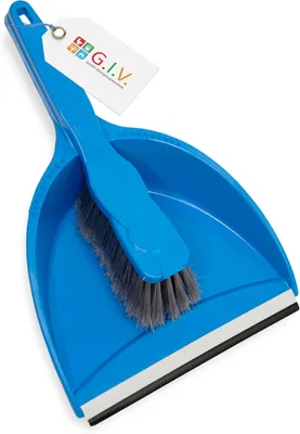 Produktbild von G.I.V. - Reinigungstechnik Kehrgarnitur Kehrset Handfeger & Kehrschaufel in Blau aus Kunststoff - Besen Kehrschaufel Set mit Gummilippe & Aufhängeloch