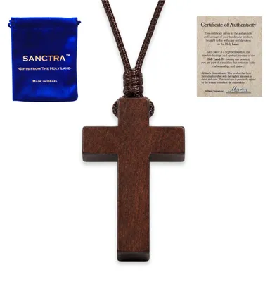 Zdjęcie produktu dla Łańcuszek z krzyżem drewnianym, ręcznie wykonany, chrześcijański amulet, z torebką prezentową, uniseks