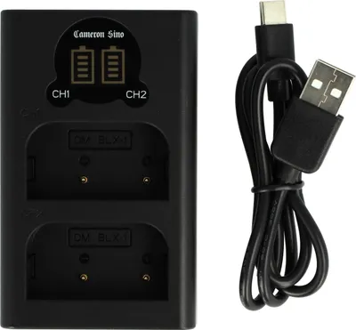 Produktbild von vhbw Dual Micro-USB + USB-C Ladegerät kompatibel mit Olympus OM-1 Mirrorless Kamera - Ladeschale Ladeanzeige