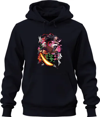 Produktbild von Kimetsu no Yaiba Tanjiro Nezuko Feuerklinge Anime Geschenk Manga Uni Hoodie Kapuzenpullover, Navy, XXL