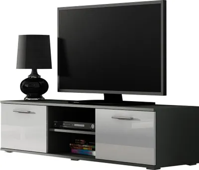 Produktbild von Furniture24 Tv Schrank SOHO 140, Lowboard, Unterschrank, 2 Türiger Grau/Weiß Hochglanz
