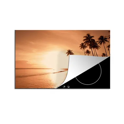 Produktbild von KitchenYeah© Herdabdeckplatte Sonnenuntergang - Tropisch - Palme - Strand - Meer , 81x52cm, Küche Deko, Glaskeramikkochfeld Herdabdeckung, Abdeckplatte fùr Kochfeld