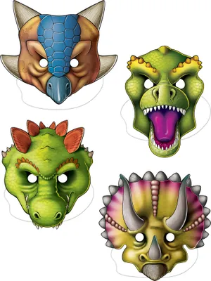 Produktbild von Dinosaurier-Pappmasken Kindergeburtstag-Masken 4 Stück bunt - Einheitsgröße