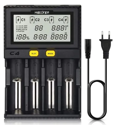 Produktbild von Universal akku Ladegerät, 18650 Baterieaufladegerät mit 4 Schacht, LCD-Display Batterien Ladegerät für Li-Ion LiFePO4 NI-MH NI-Cd AA AAA C 18350 18500 18700 20700 21700 26650 RCR123.