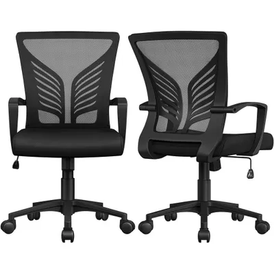 Produktbild von Yaheetech 2er Set Bürostuhl ergonomischer Schreibtischstuhl mit Schaukelfunktion, Drehstuhl mit Rollen, höhenverstellbar, Schwarz