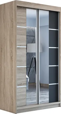 Produktbild von Schwebetürenschrank Kleiderschrank ERO 120 cm Schrank Garderobe Spiegel. Verschiedene Farben (Weiß, Schwarz, Somona). Möbel vom Hersteller!