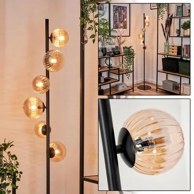 Produktbild von Garaguso Stehlampe aus Metall/Riffelglas in Schwarz/Bernstein