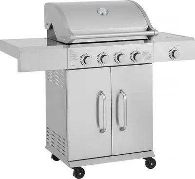 Immagine prodotto di Barbecue a gas in acciaio inox con 5 bruciatori di cui 1 laterale "Brazzo" - 118 x 57 x 104 cm - Grigio chiaro