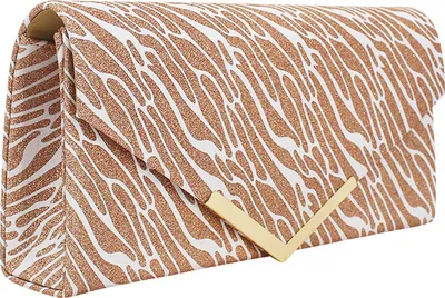 Produktbild von Gold Damen-Clutch mit glitzernder Welle, Mini-Handtasche mit abnehmbarer 120-cm-Kette, Größe 24 cm x 12 cm x 5 cm