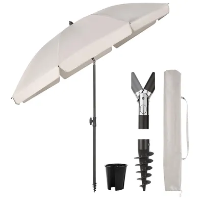 Produktbild von Sekey Sonnenschirm Rund Ø160cm Gartenschirm UV Schutz 50+ Strandschirm mit erdspieß & Schutzhülle, Neigungswinkel und Höhe verstellbar