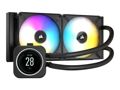 Produktbild von Corsair Wasserkühler ICue H100i Elite LCD Prozessor All-in-One-Flüssigkeitskühler 12 cm Schwarz 1 Stück(e)