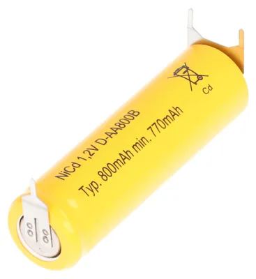 Zdjęcie produktu dla Akumulator AccuCell Flat Top NiCd 1,2 V 780 mAh / AA z przylutowanym znacznikiem 3-pak nadruk + / -- odpowiedni do zastosowań związanych z zasilaniem awaryjnym