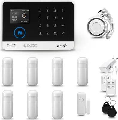 Immagine prodotto di HUXGO HXA003 Sistema di allarme per la casa, WiFi + GSM 4G, con sirena, dotato di 7 sensori di movimento e 1 sensore per porte e finestre