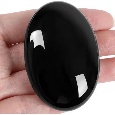 Obrázek produktu pro Obsidiánový léčivý krystal "Sorgenstein", leštěný, oválný, 1 kus, rozměr 5,6-6,1 cm, černý