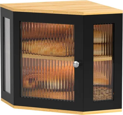 Produktbild von Bambus Brotkasten mit 2 Etagen und Glasdeckel Schwarz 32x32x35cm