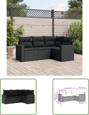 Produktbild von The Living Store 4-tlg. Garten-Sofagarnitur mit Kissen Schwarz Poly Rattan