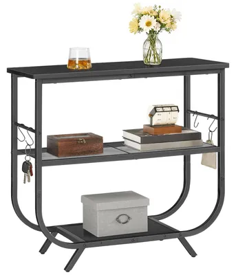 Schmale Consoletafel 80x30x74 cm, drei Ebenen, Metallgestell, schwarz
