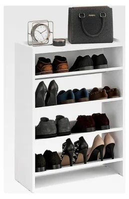 Produktbild von Schmaler Schuhregal - Schuhablage für den Flur mit 4 Ebenen, offener Schuhschrank, platzsparend | Elexis Weiß 60 x 25 x 80 cm