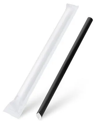 Produktbild von 100x Papiertrinkhalme für BUBBLE TEA JUMBO schwarz einzeln gehüllt 21cm Ø12 mm