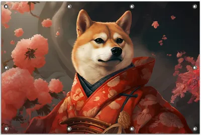 Produktbild von Wallario Outdoor-Poster für Garten oder Balkon, Motiv Samurai Shiba, in ca. 80 x 120 cm