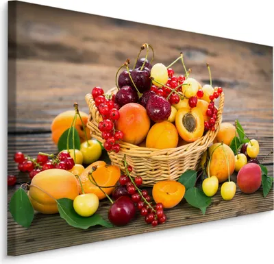 Zdjęcie produktu dla Obraz Abstrakcyjny krajobraz z efektem 3D do jadalni owoce lata liście drewno 100x70cm