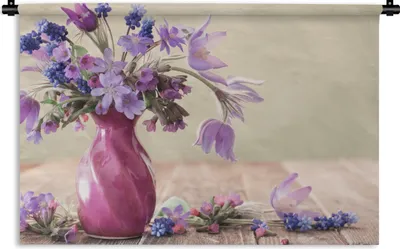 Produktbild von MuchoWow® Wandteppich Wandbehang Frühling - Flieder - Stilleben 90x60 cm Tapisserie Dekoration Wandtuch - Wandskulpturen - Bildteppich