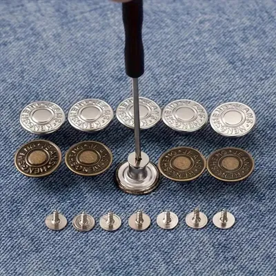 Produktbild von 10x Jeansknöpfe 17mm Hosenknöpfe Metall mit Nieten & Schraubenzieher 2 Farben