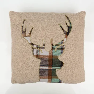 Produktbild von Kissen 45x45 cm Hirsch – Teddyplüsch mit Applikation & Reißverschluss