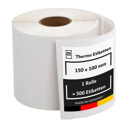 Produktbild von LOGIC PACK Thermo Etiketten 100 x 150 mm Etiketten Selbstklebend auf Rolle, 500 Stück pro Rolle, 1 Rolle