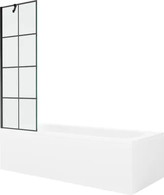 Produktbild von Mexen Vega rechteckige Badewanne 160 x 70 cm mit Verkleidung und 1-flügeliger Duschwand 60 cm, schwarzes Muster - 550116070X950?