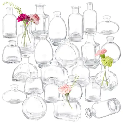 24er-Set Glasknopfvasen, 12 verschiedene Formen, klar, Mini-Vasen