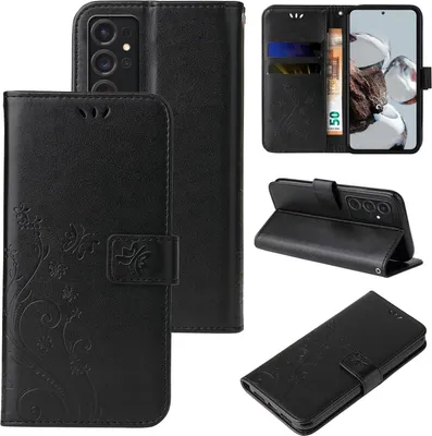Produktbild von Handyhülle für Samsung Galaxy S24 Ultra Floral Blumen Schmetterling Flip Cover Hülle Case Klapphülle Handytasche Farbe: Schwarz