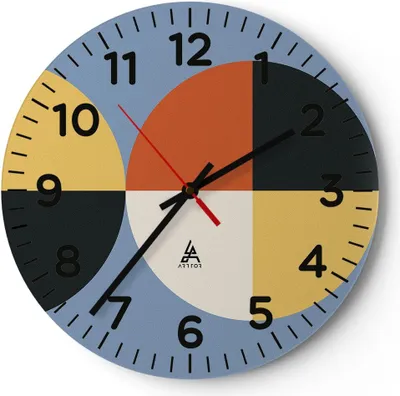 Produktbild von Wanduhr - Rund - Glasuhr - Stück Geometrisch Rad - 30x30cm - Schleichendes Uhrwerk - Lautlos - zum Aufhängen bereit - Dekoration Modern - Wanddekoration aus Glas - C4AR30x30-4771