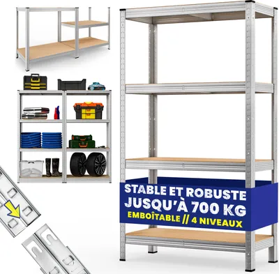 Image de MONZANA® Étagère charge lourde 4 niveaux 160x90x40cm Étagère métallique modulable max 700kg Rangement garage atelier