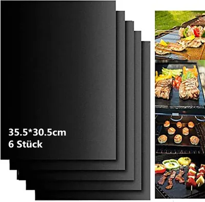 Produktbild von 6 Stück BBQ Grillmatte für Gasgrill Set 35.5*30.5CM Antihaft Grillmatten Grillplatte Gasgrill,Backmatte Backpapier Wiederverwendbar,für Holzkohlegrill