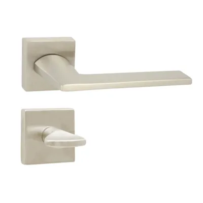 Produktbild von DOMINO Türgriff Drückergarnitur WC - Badezimmer Set | quadratische Rosette | für Badezimmertüren | Set WC - Rosetten-Garnitur | Türbeschläge aus Znal  |Nickel Türdrückergarnitur | DIANA QR M9