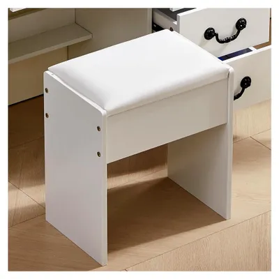 Produktbild von Schminkhocker für den Schminktisch, Samthocker, Klavierhocker, Kosmetikhocker, Polsterhocker für das Schlafzimmer, Weiß, 43x40x23,5 cm