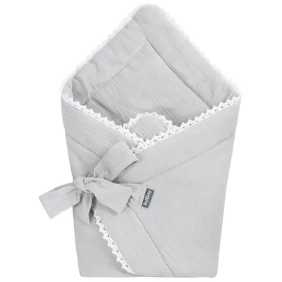 Produktbild von Bellochi 2in1 Baby Einschlagdecke Babyhörnchen - 75 x 75 cm - 100% Musselin Wickeldecke - für Kinderwagen, Babybett oder Kindersitz - Ganzjährig -   - Grau
