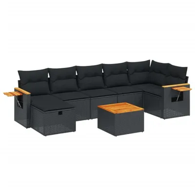 Produktbild von vidaXL 8-tlg. Garten-Sofagarnitur mit Kissen Schwarz Poly Rattan