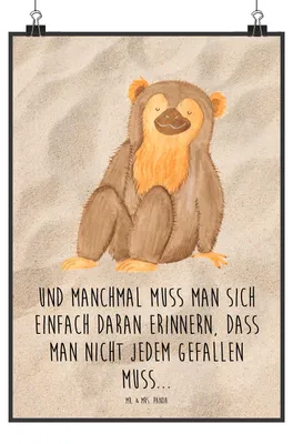 Produktbild von Mr. & Mrs. Panda Bild Affe DIN A5 - Sandig - Geschenk, Liebe, wanddeko, Wandbild, Affen, Motivation, Respekt, Kunstdruck, Selfcare, Plakat, drucke, Afrika