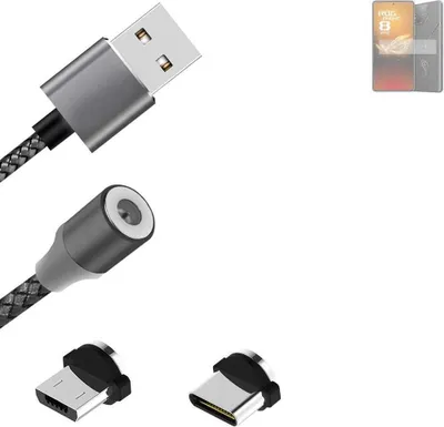 Produktbild von K-S-Trade Hochwertiges Magnet-Lade-kabel Sync-Kabel Daten-Kabel für Asus ROG Phone 8 mit USB-Typ-C-Anschluss und Micro-USB-Anschluss 2A bis zu