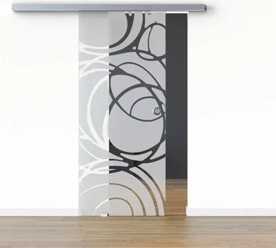 Produktbild von Pertura Glasschiebetür Komplettset Glera Mystic 02 775x2050 mm Links inkl.Beschlag Selir Aluminium Edelstahloptik,Griffm